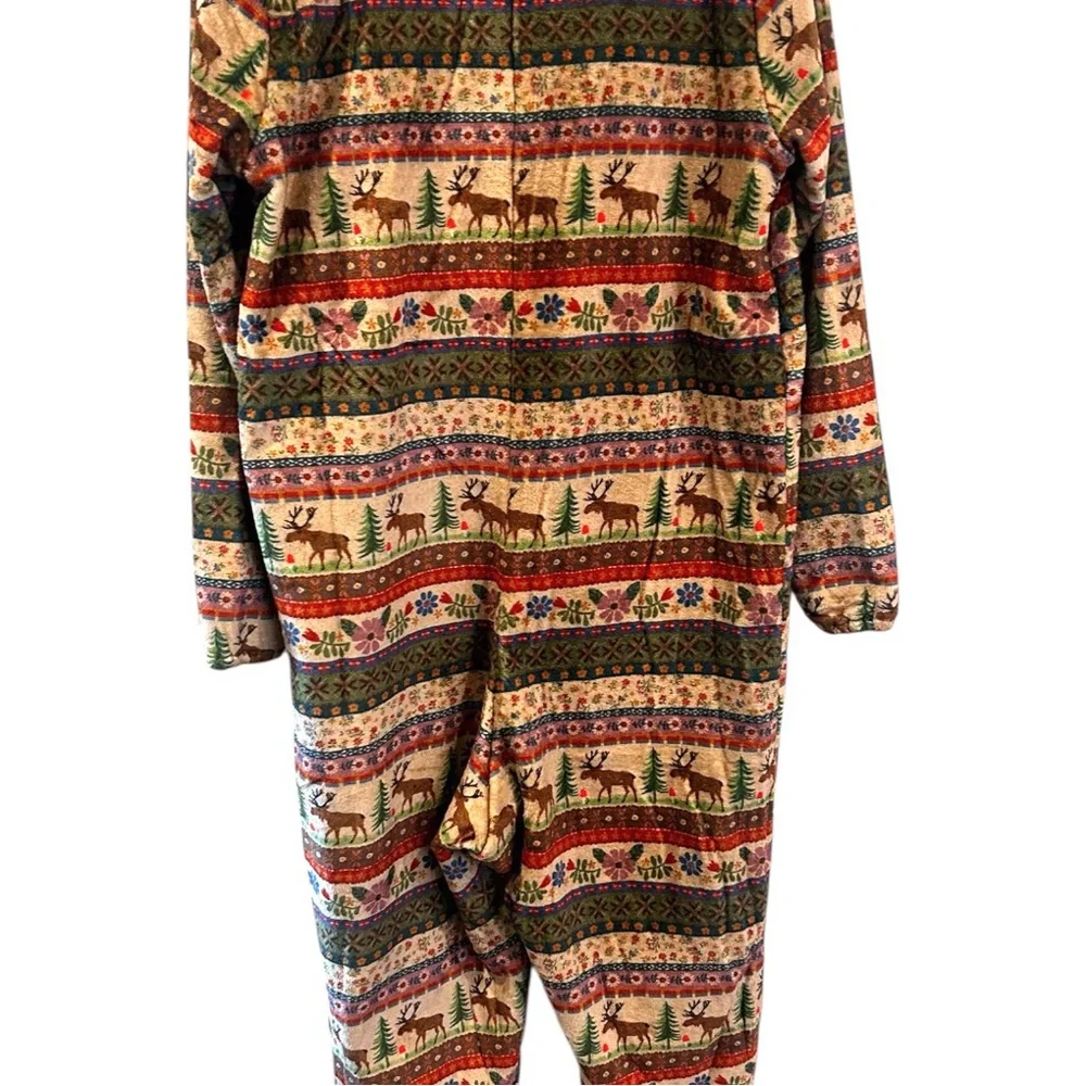 Natural Life PJ Onesie Zip Up Fleece Cozy Jumpsuit Moose Nature Outdoor Print XS - Picture 10 of 11